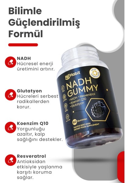 Nadh Gummy – Q10, Glutatyon, Resveratrol Içeren Vegan Takviye Edici Gıda (90 Günlük) indirimleri