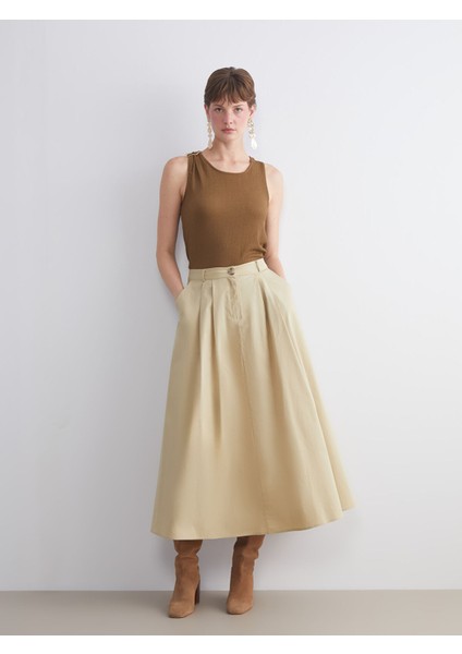 Yeni Sezon Standart Fit Poplin Pileli Etek