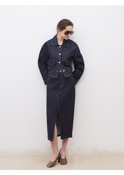 Yeni Sezon Loose Fit Yırtmaçlı Jean Etek