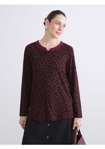 Yeni Sezon Bisiklet Yaka Leopar Desenli Kadın Tişört