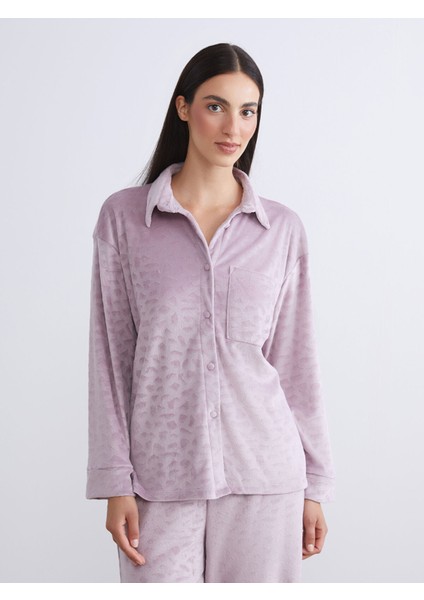Yeni Sezon Gömlek Yaka Kadife Kadın Pijama Takımı