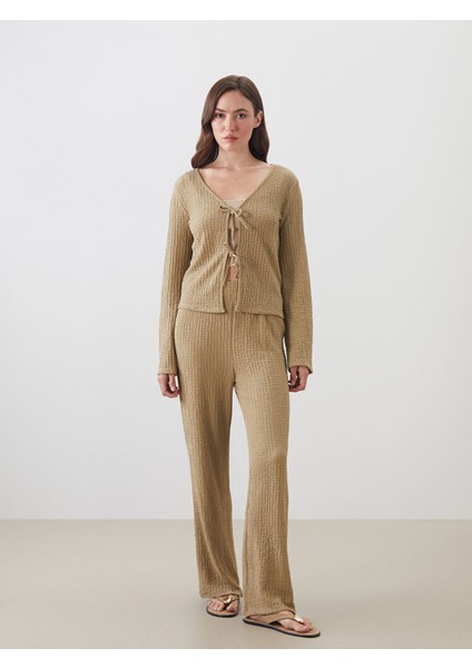 Yeni Sezon Beli Lastikli Dokulu Kadın Pantolon