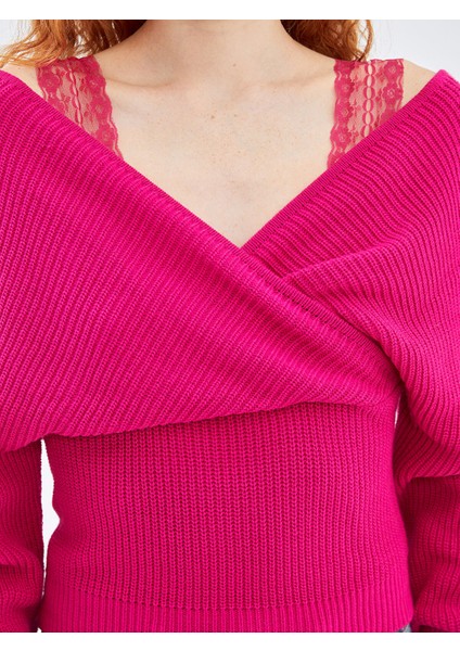 Yeni Sezon Kruvaze Yaka Kadın Triko Kazak modelleri