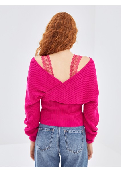 Yeni Sezon Kruvaze Yaka Kadın Triko Kazak fırsatları