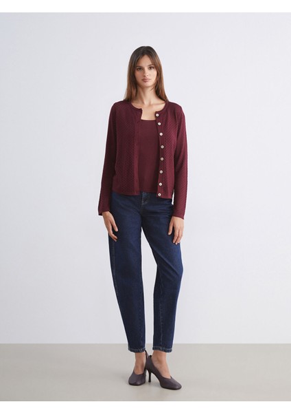 Yeni Sezon Bisiklet Yaka Ajurlu Kadın Triko Hırka