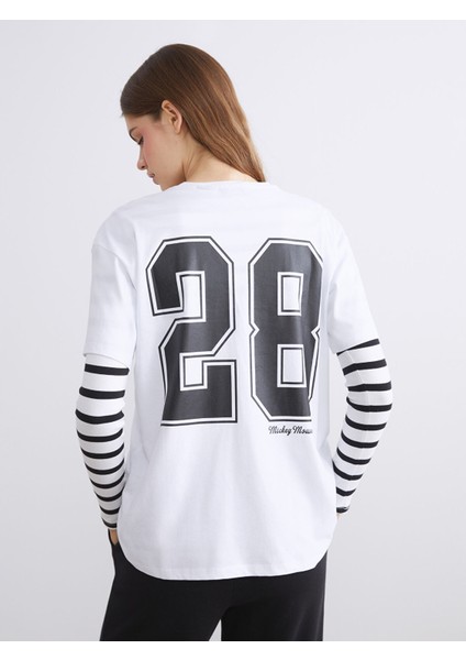 Yeni Sezon Bisiklet Yaka Mickey Mouse Baskılı Kadın Tişört fırsatları