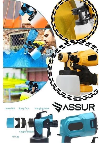 21V Çift Akülü 300 mm Vernik Sprey Boya Püskürtme Makinesi Assur fiyatları
