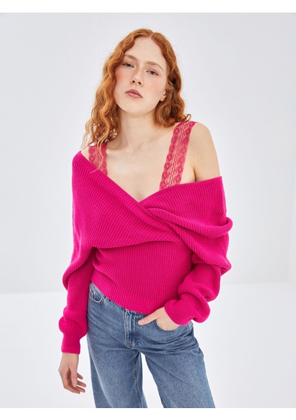 Yeni Sezon Kruvaze Yaka Kadın Triko Kazak