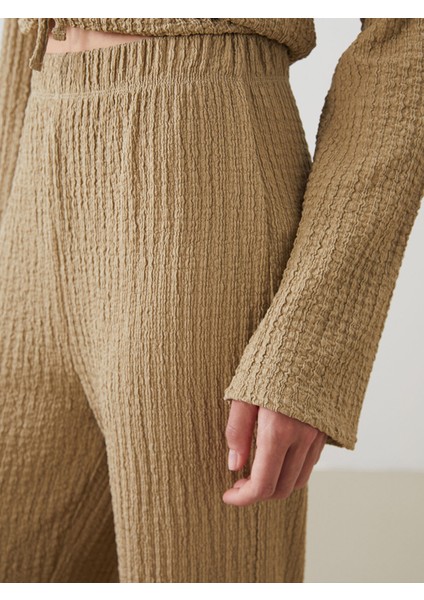 Yeni Sezon Beli Lastikli Dokulu Kadın Pantolon modelleri