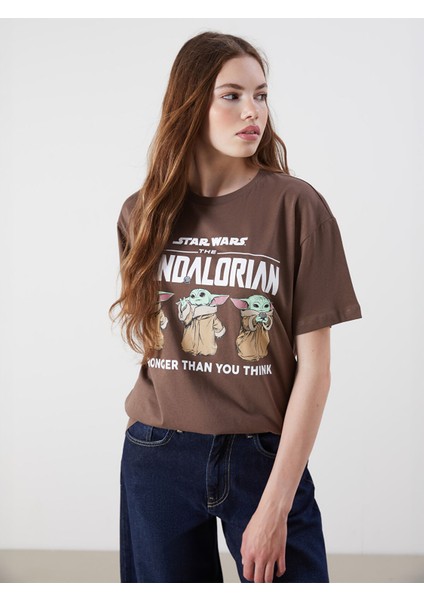 Yeni Sezon Bisiklet Yaka The Mandalorian Baskılı Kadın Tişört