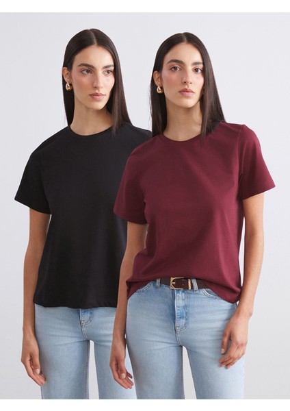 Yeni Sezon Bisiklet Yaka Kadın Tişört 2'li