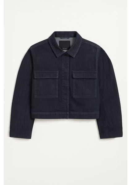 Kadın Cepli Oversize Lacivert Denim Ceket Gömlek modelleri