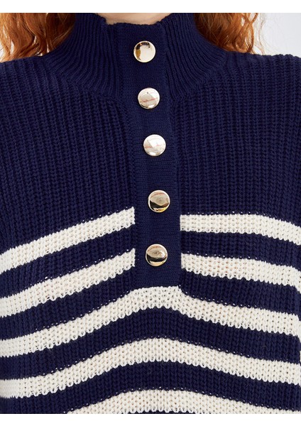 Yeni Sezon Yarım Balıkçı Yaka Çizgili Oversize Kadın Triko Kazak modelleri