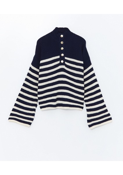 Yeni Sezon Yarım Balıkçı Yaka Çizgili Oversize Kadın Triko Kazak indirimleri