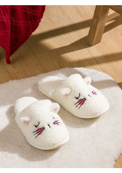 Yeni Sezon Hayvan Nakışlı Pelüş Kadın Ev Terliği