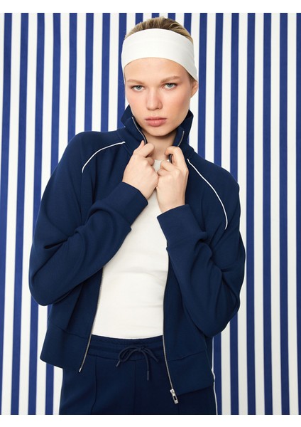 Yeni Sezon Dik Yaka Oversize Kadın Fermuarlı Sweatshirt