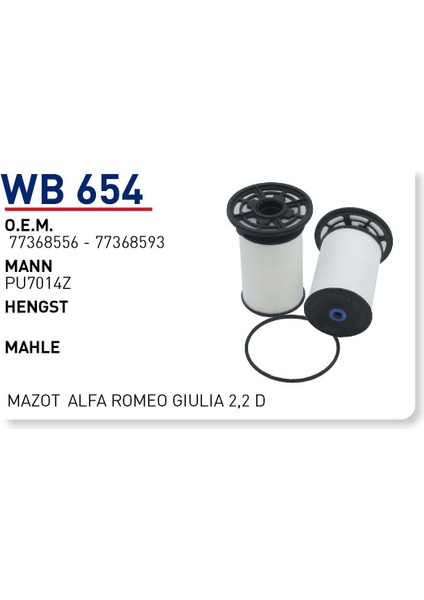 WB654 Οem 77368556 Oem 77368593 Fiat Ducato Otomobil Yakıt Filtre Dizel Fuel Filter Diesel