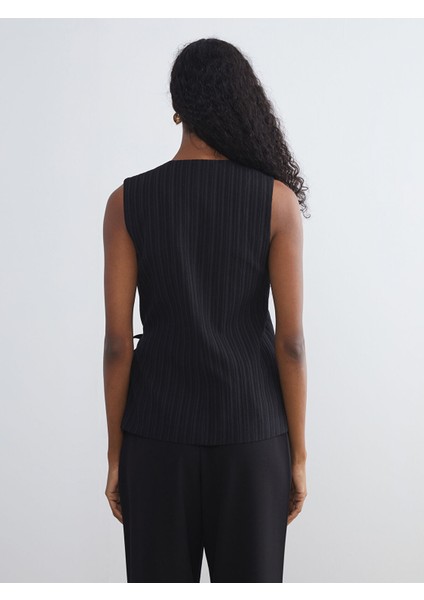 Yeni Sezon Kruvaze Yaka Keten Karışımlı Kadın Klasik Yelek fırsatları