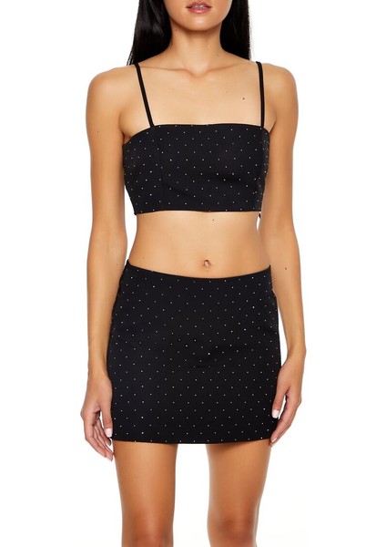 Taşlı Bluz ve Mini Etek Takımı