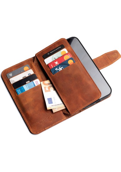 Multi Wallet iPhone 16 Pro Camel Deri Telefon Kılıfı modelleri