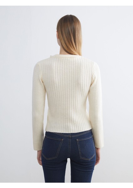 Yeni Sezon Bisiklet Yaka Boncuk Işlemeli Kadın Triko Kazak fırsatları