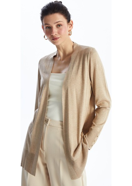 Yeni Sezon Şal Yaka Düz Uzun Kollu Kadın Triko Hırka