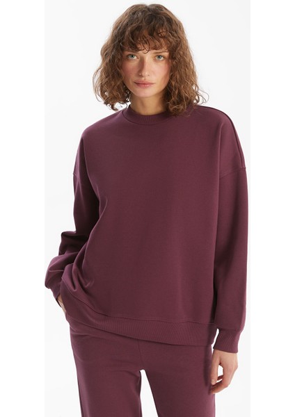 Yeni Sezon Bisiklet Yaka Oversize Kadın Kalın Sweatshirt