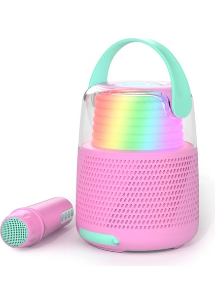 Pembe 5 Farklı Ses Efektli Retro Mikrofonlu Karaoke Bluetooth Hoparlör