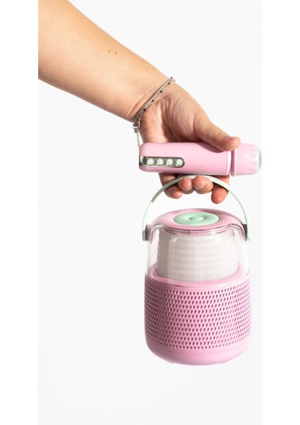 Pembe 5 Farklı Ses Efektli Retro Mikrofonlu Karaoke Bluetooth Hoparlör fırsatları