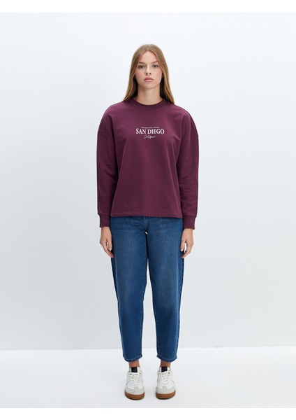 Yeni Sezon Bisiklet Yaka Baskılı Oversize Kadın Sweatshirt fiyatları