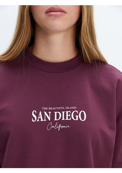 Yeni Sezon Bisiklet Yaka Baskılı Oversize Kadın Sweatshirt modelleri