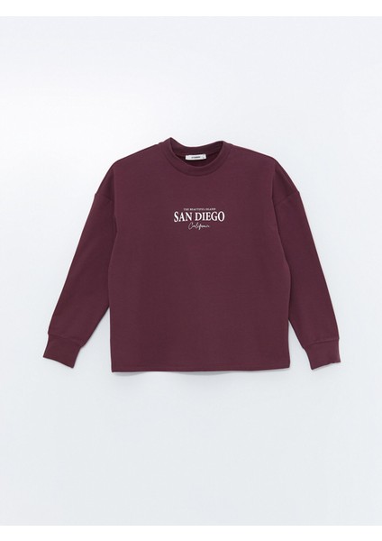 Yeni Sezon Bisiklet Yaka Baskılı Oversize Kadın Sweatshirt indirimleri