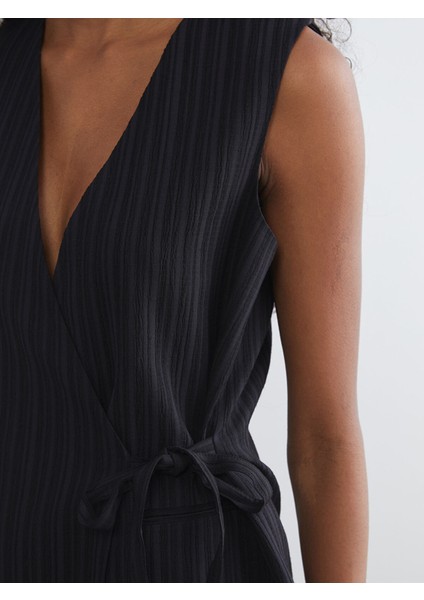 Yeni Sezon Kruvaze Yaka Keten Karışımlı Kadın Klasik Yelek modelleri