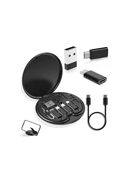 60W Destekli 5’i 1 Arada Seyahat Kablo Kutusu – USB Type-C, Lightning ve Micro Uçlu Şarj Kablosu Seti