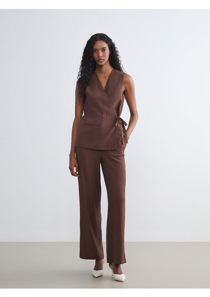 Yeni Sezon Kruvaze Yaka Keten Karışımlı Kadın Klasik Yelek fiyatları