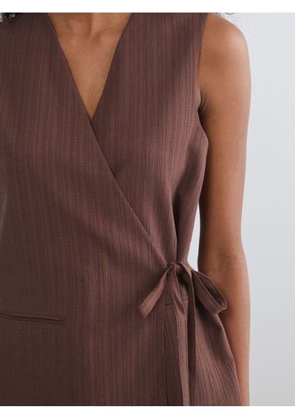 Yeni Sezon Kruvaze Yaka Keten Karışımlı Kadın Klasik Yelek modelleri