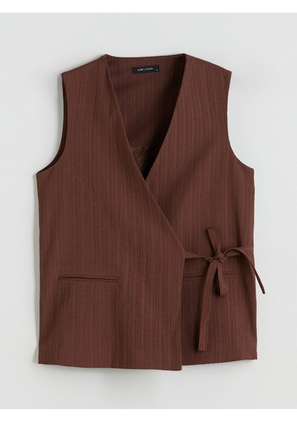 Yeni Sezon Kruvaze Yaka Keten Karışımlı Kadın Klasik Yelek indirimleri