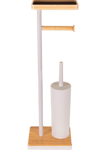 Gri Metal Tepsili ve Fırçalı Tuvalet Kağıdı Standı