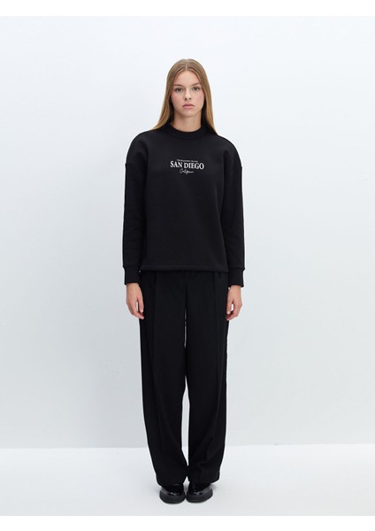 Yeni Sezon Bisiklet Yaka Baskılı Oversize Kadın Kalın Sweatshirt fiyatları