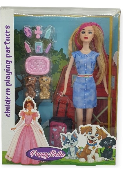 Puppy Bella 30 cm Bebek ve Köpek Bakım Seti - Mavi Elbise (Lisinya)