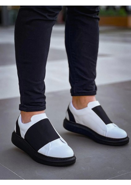 KB-040 Kuback Beyaz Cilt Siyah Yüksek Taban Lastikli Günlük Erkek Ayakkabı fiyatları