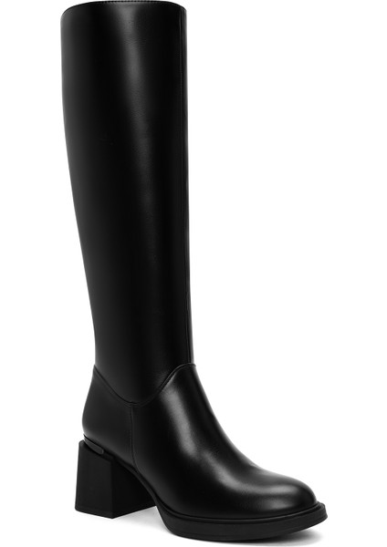 Kadın Siyah Fermuarlı Kalın Topuklu Çizme 25WFE401318