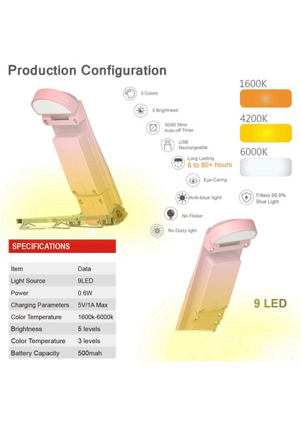 USB Kitap Klip Işık Katlama Okuma Işık Öğrenci Göz Koruma Işık Masa Lambası Hafif Gece Okuma Işık Pembe (Yurt Dışından) fırsatları