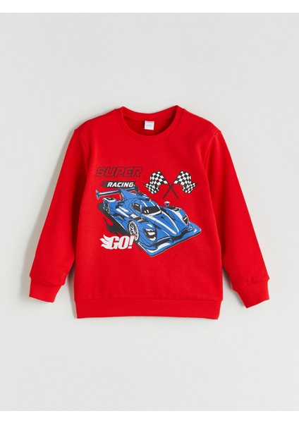 Yeni Sezon Bisiklet Yaka Baskılı Uzun Kollu Erkek Çocuk Sweatshirt