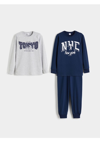 Yeni Sezon Bisiklet Yaka Erkek Çocuk Pijama Takımı