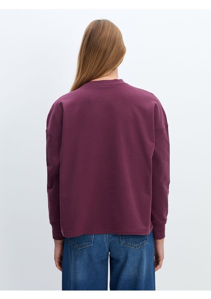 Yeni Sezon Bisiklet Yaka Baskılı Oversize Kadın Sweatshirt fırsatları