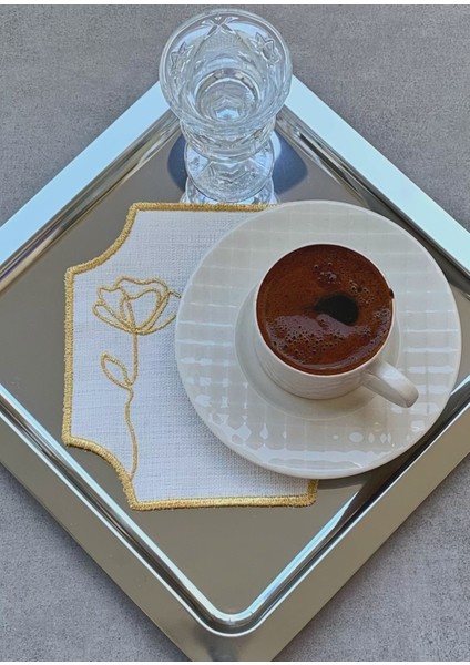 Simli Özel Tasarım Kahve Sunum Peçetesi , Kahve Yanı Sunumluk 6'lı Set Peçete
