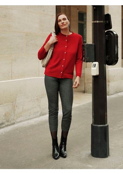 Yeni Sezon Beli Lastikli Kazayağı Desenli Kadın Pantolon