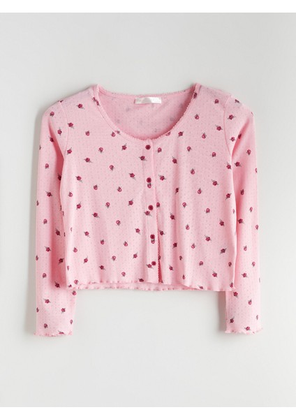 Yeni Sezon Bisiklet Yaka Çiçekli Kadın Pijama Üstü