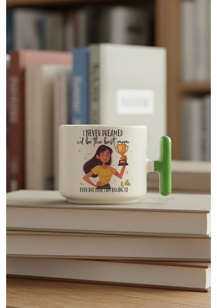 I Never Dreamed Baskılı Yeşil Renkli T Kulplu Latte Fincanı Kupa